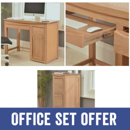 Crescent Solid Oak Small Desk And 3-Drawer Filing Cabinet Package